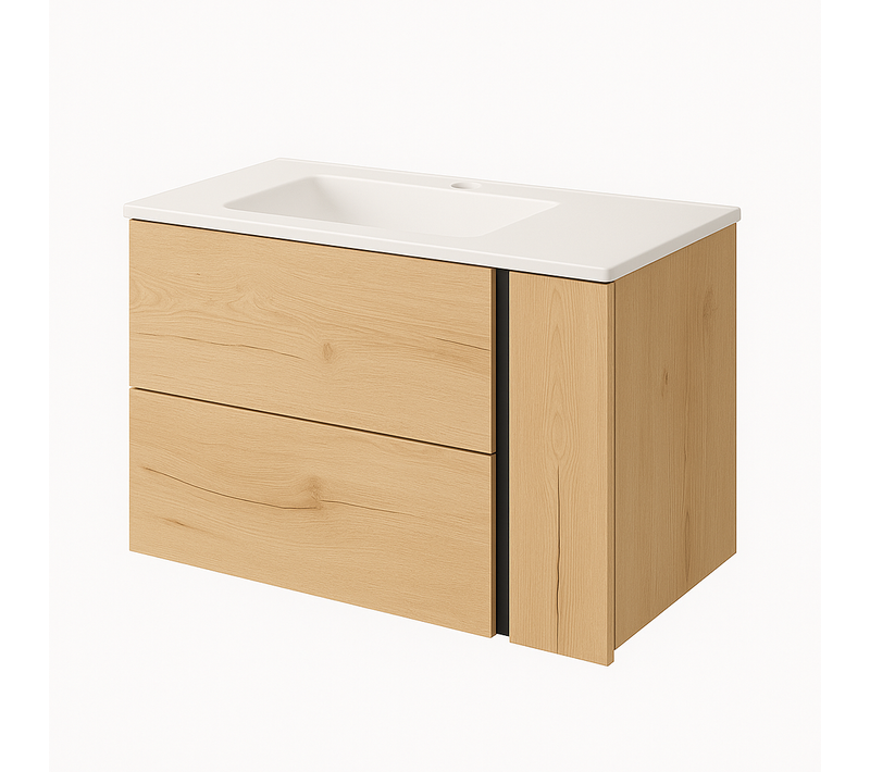Ensemble Meuble Vasque Black Onix Suspendu Couleur Chêne 80cm