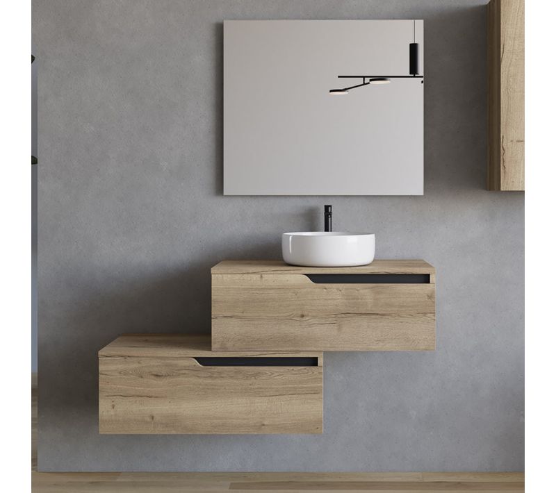 Meuble De Salle De Bain 120cm Avec Cuve - 2 Tiroirs - Miel (chêne Clair) - Cadix