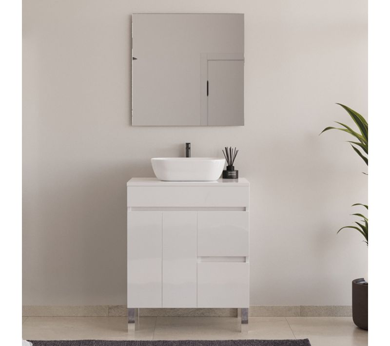 Meuble De Salle De Bain 70cm Sur Pieds Avec Plateau Et Cuve - Blanc - Haro