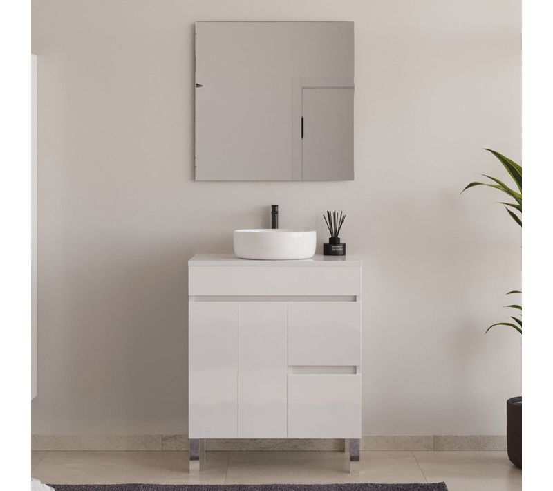 Meuble De Salle De Bain 70cm Sur Pieds Avec Plateau Et Cuve - Blanc - Haro