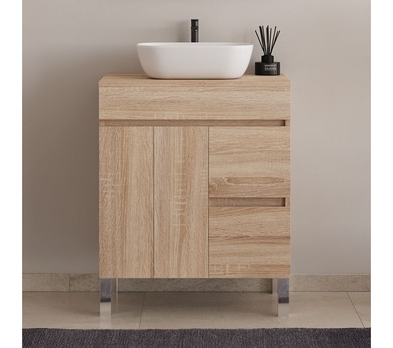 Meuble De Salle De Bain 80cm Sur Pieds Avec Plateau Et Cuve - Sans Miroir - Cambrian - Haro