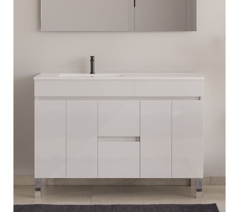 Meuble De Salle De Bain 120cm Sur Pieds Avec Vasque Déporté - Sans Miroir - Cambrian - Haro