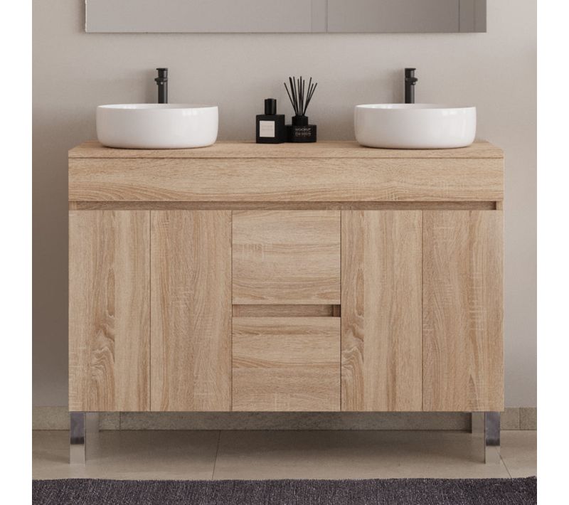 Meuble De Salle De Bain 120cm Sur Pieds Avec Plateau Et Cuves - Sans Miroir - Cambrian - Haro