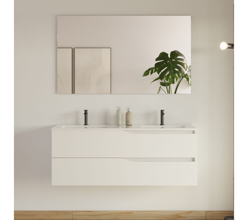Meuble De Salle De Bain 120cm Avec Plan Double Vasque - 2 Tiroirs - Blanc - Luna