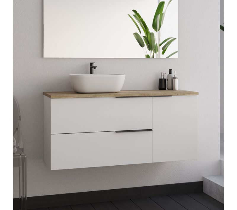 Meuble De Salle De Bain 100cm Avec Vasque à Poser Arrondie - Sans Miroir - Blanc - King
