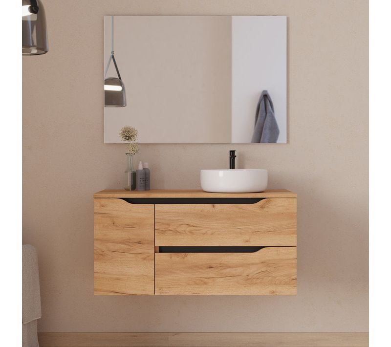 Meuble De Salle De Bain 100cm Avec Plateau, Vasque à Droite Ares Et Miroir - Roble - Zarza