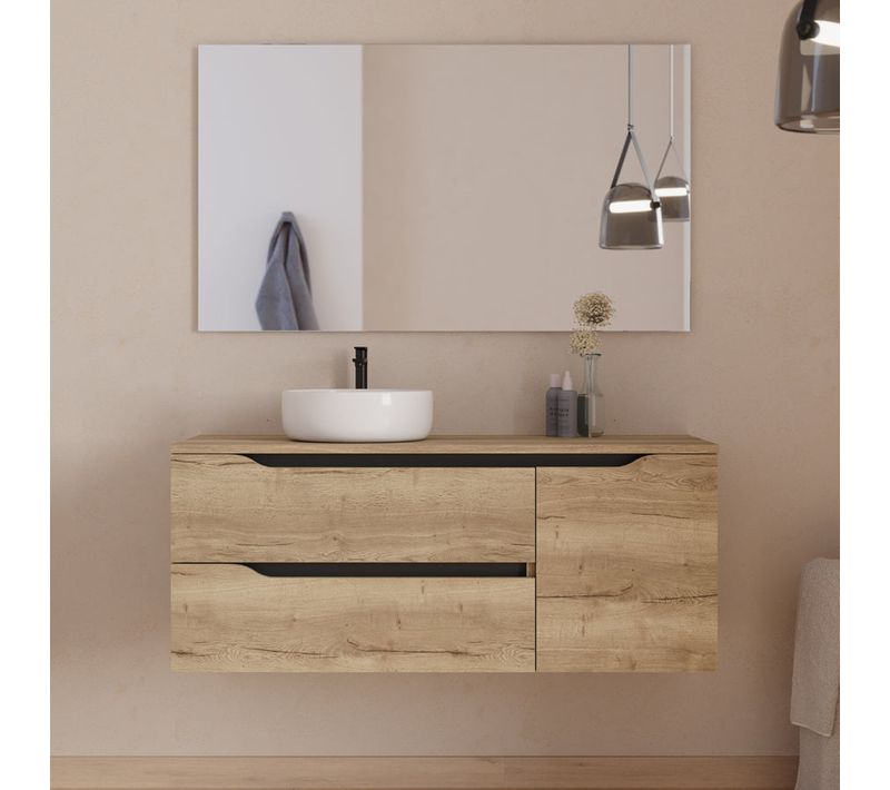 Meuble De Salle De Bain 120cm Avec Plateau, Vasque Ares Et Miroir - Madera Miel - Zarza