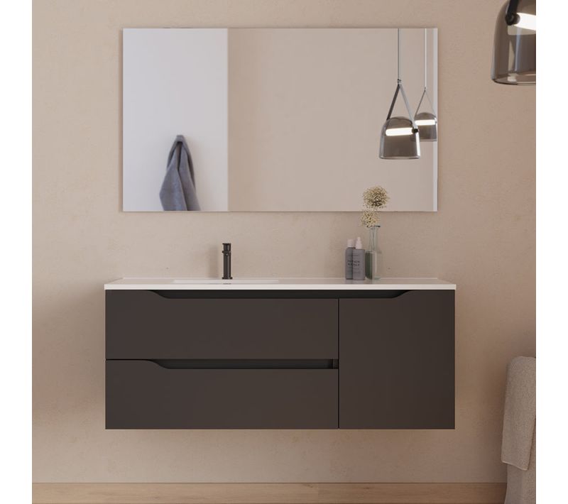 Meuble De Salle De Bain 120cm Avec Vasque Et Miroir - Noir - Zarza