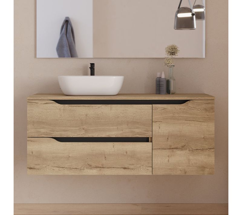 Meuble De Salle De Bain 120cm Avec Plateau Et Vasque Zeus - Sans Miroir - Madera Miel - Zarza
