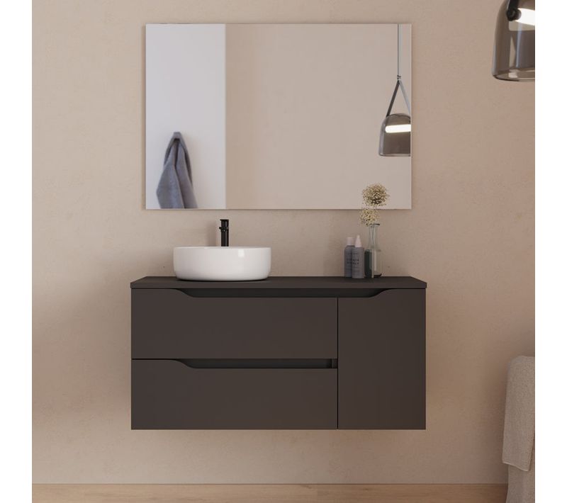 Meuble De Salle De Bain 100cm Avec Plateau, Vasque Ares Et Miroir - Noir - Zarza