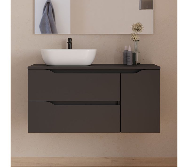 Meuble De Salle De Bain 100cm Avec Plateau Et Vasque Zeus - Sans Miroir - Noir - Zarza