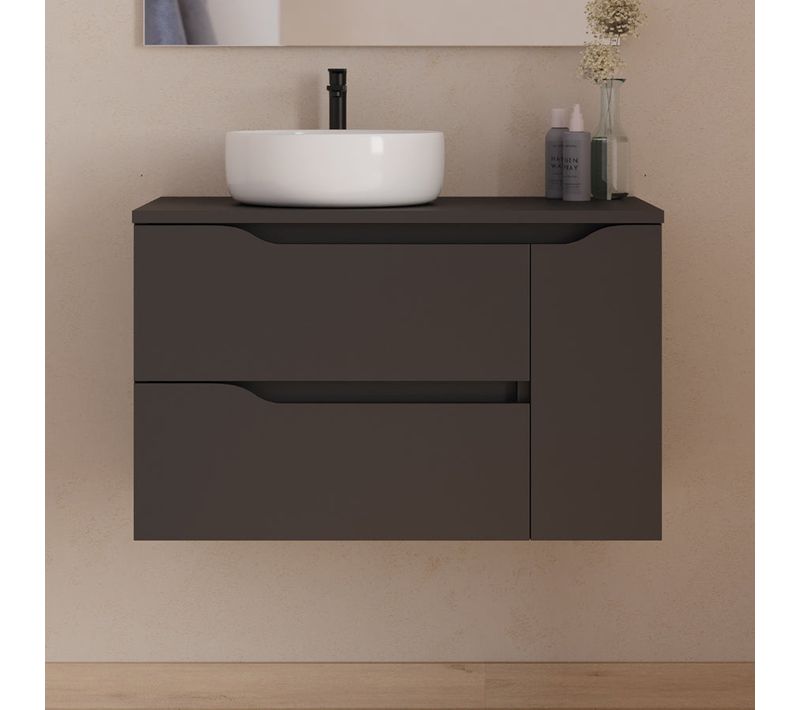 Meuble De Salle De Bain 80cm Avec Plateau Et Vasque Ares - Sans Miroir - Noir - Zarza