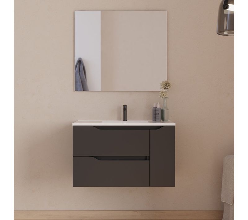 Meuble De Salle De Bain 80cm Avec Vasque Centrée - Noir - Zarza