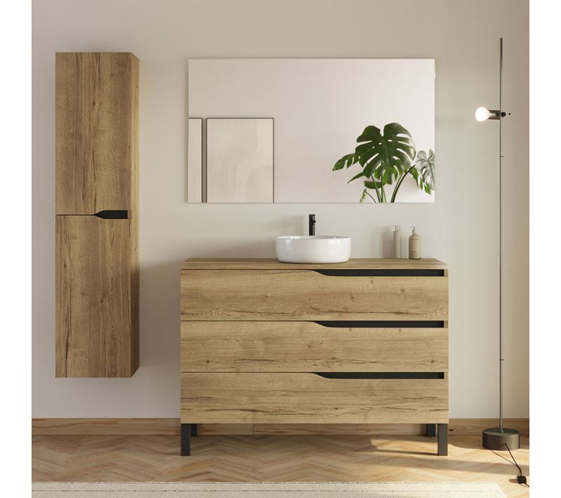 Meuble De Salle De Bain 120cm Avec Plateau Et Vasque Ares - Colonne - Madera Miel - Mata