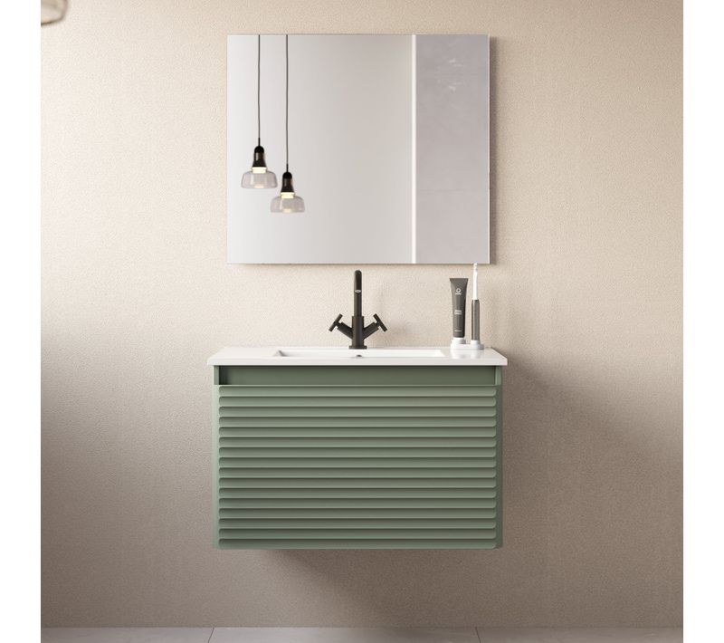 Meuble De Salle De Bain 80cm Simple Vasque - 2 Tiroirs - Vert - Suza