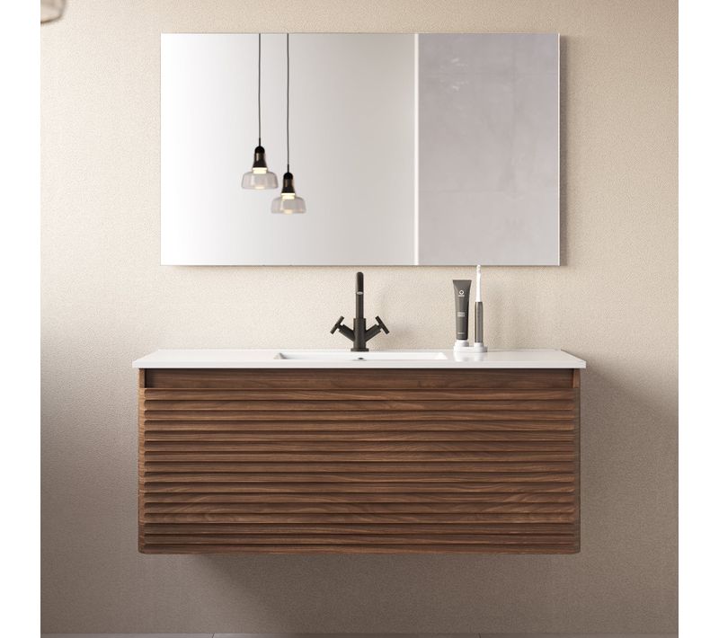 Meuble De Salle De Bain 120cm Simple Vasque - 2 Tiroirs - Noyer (bois Foncé) - Suza