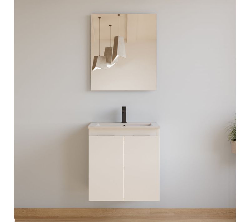 Meuble De Salle De Bain 60cm Simple Vasque - 2 Portes - Blanc Mat - Rosie