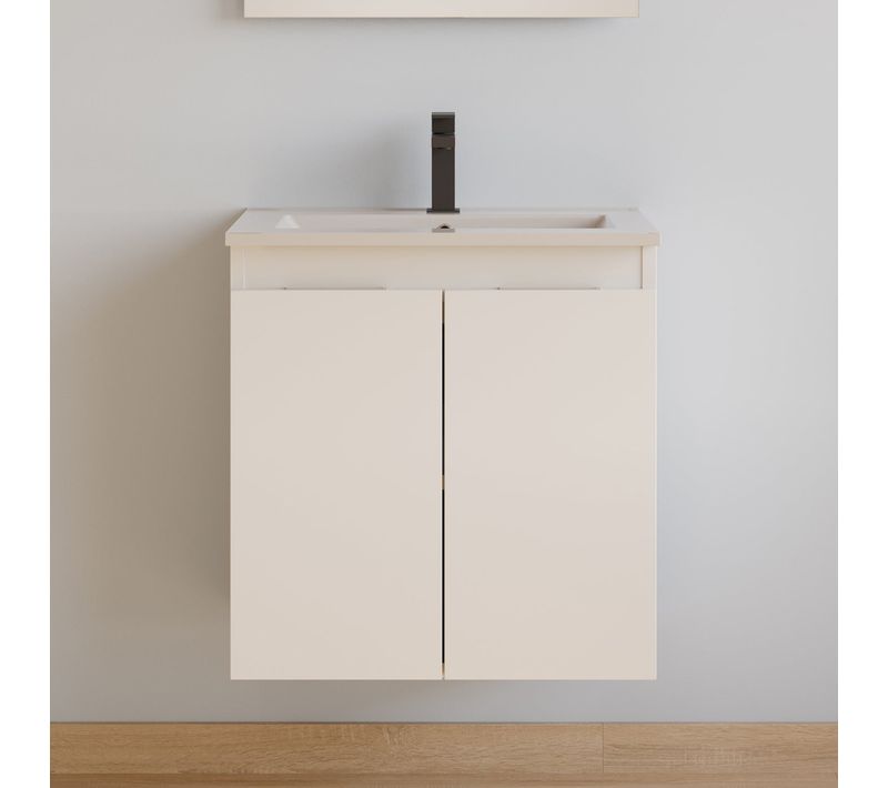 Meuble De Salle De Bain 60cm Simple Vasque - 2 Portes - Sans Miroir - Blanc Mat - Rosie