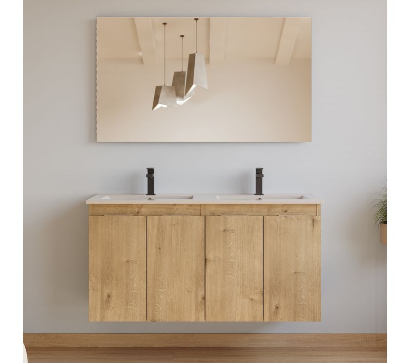 Meuble De Salle De Bain 120cm Double Vasque - 4 Portes - Roble Nudos (chêne) - Rosie