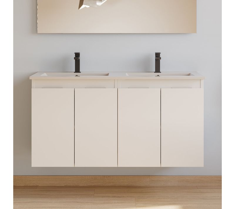 Meuble De Salle De Bain 120cm Double Vasque - 4 Portes - Sans Miroir - Blanc Mat - Rosie