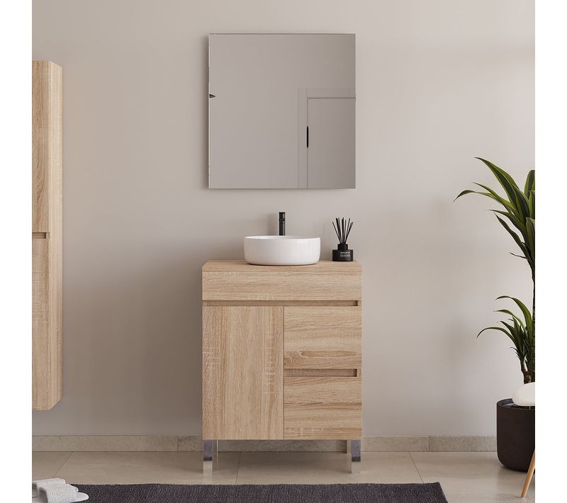 Meuble De Salle De Bain 60cm Sur Pieds Avec Plateau Et Une Cuve - Porte Et Tiroirs - Cambrian - Haro
