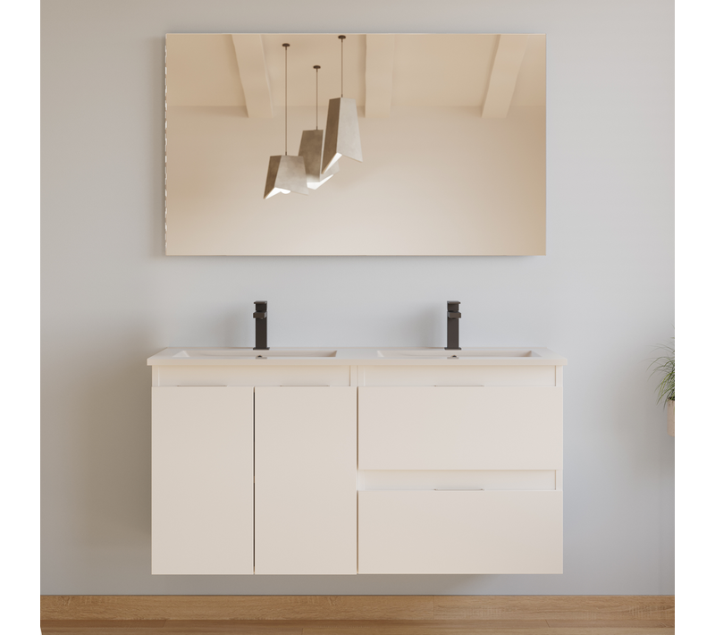 Meuble De Salle De Bain 120cm Double Vasque - 2 Portes Et 2 Tiroirs - Blanc Mat - Rosie