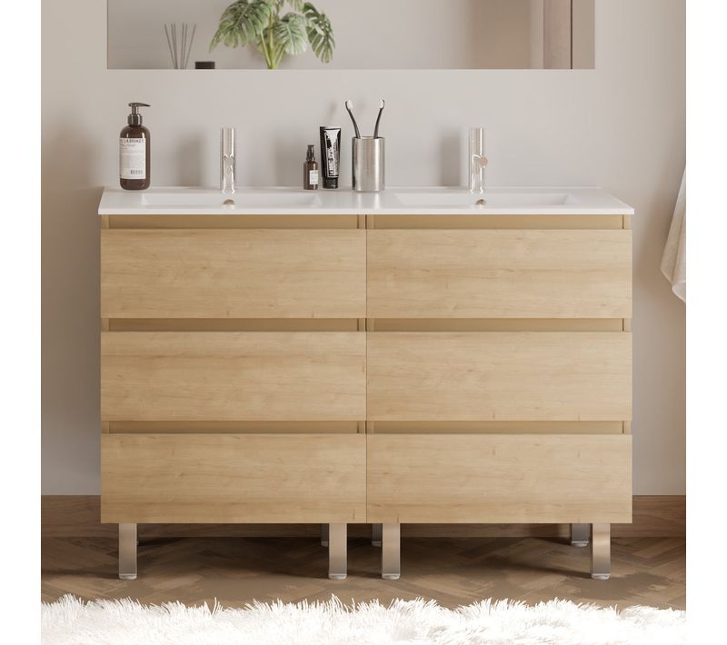 Meuble De Salle De Bain 140cm Double Vasque - 6 Tiroirs - Sans Miroir - Nebraska - Mayor
