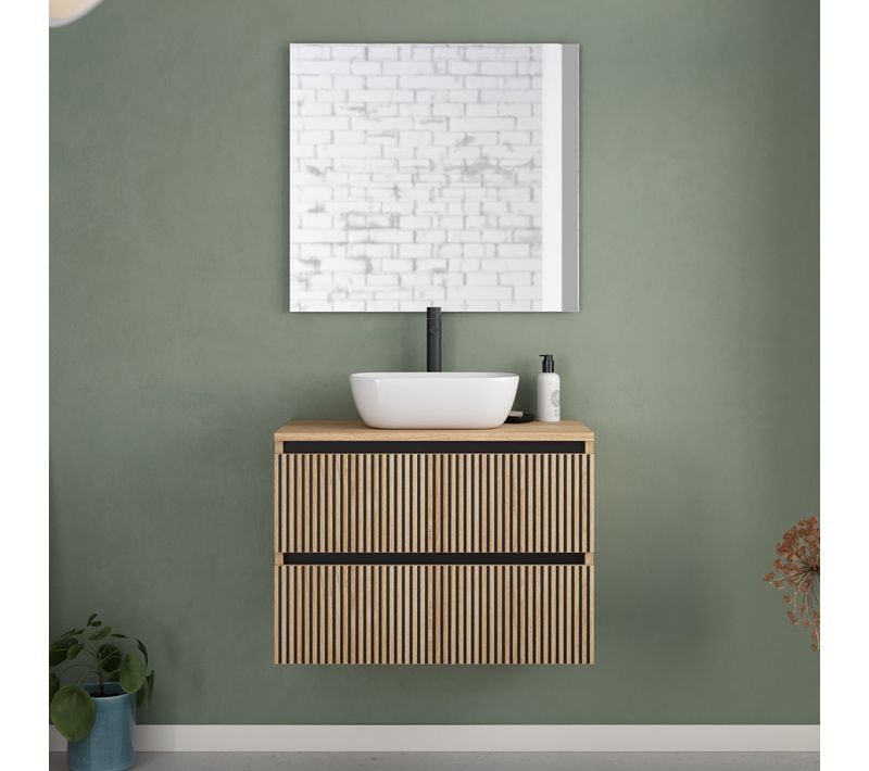Meuble De Salle De Bain 70cm Plateau Et Vasque Arrondie - 2 Tiroirs - Roble - Veneria