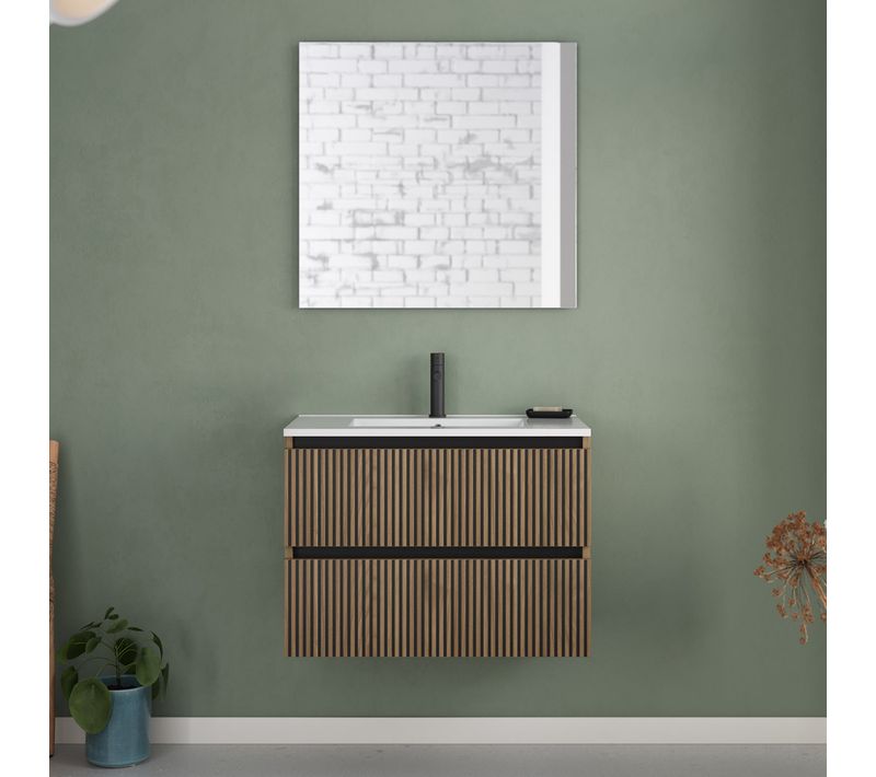 Meuble De Salle De Bain 70cm Simple Vasque - 2 Tiroirs - Noyer - Veneria