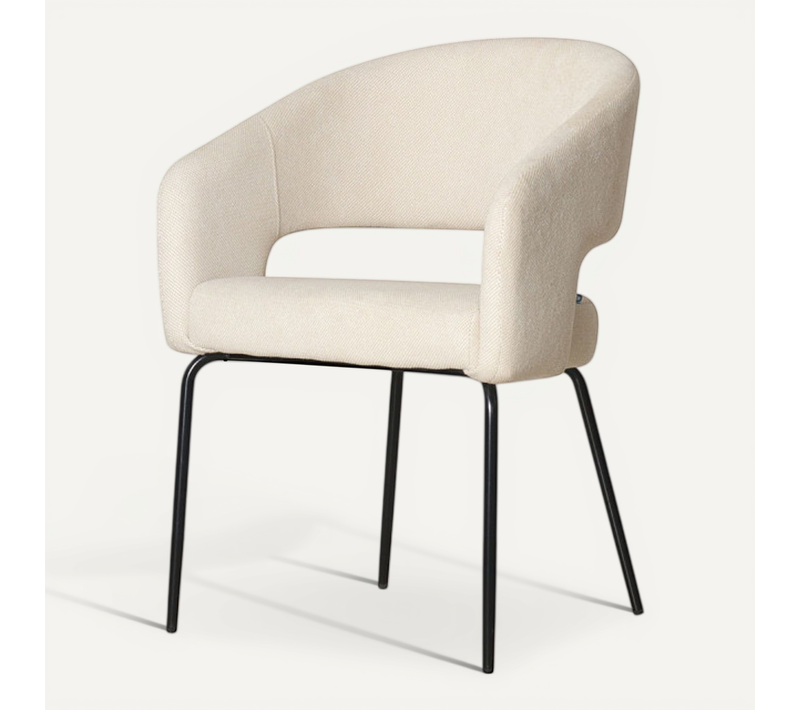 Fauteuil Repas Léna Tissu Beige Pieds Métal Noir