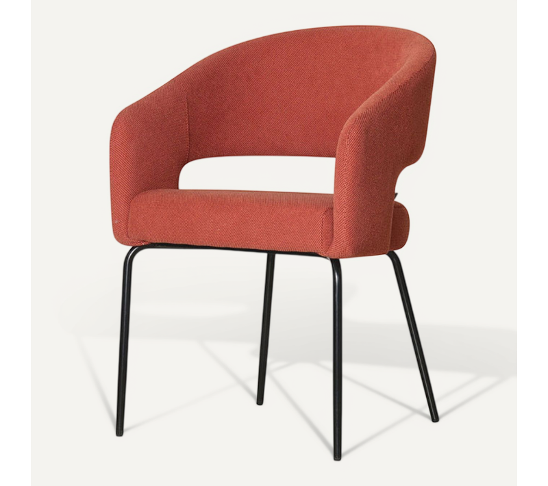 Fauteuil Repas Léna Tissu Terracotta Pieds Métal Noir Takasit