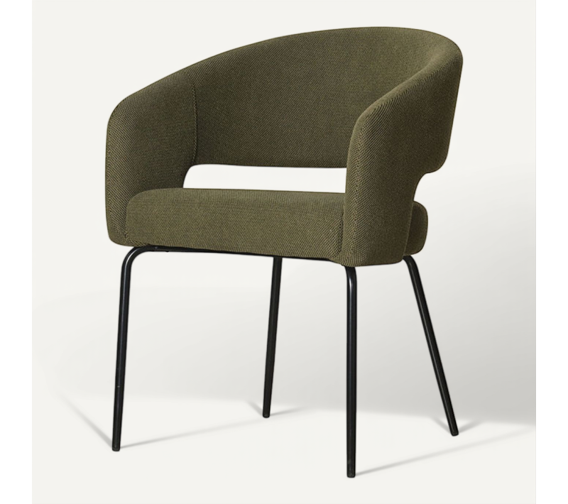 Fauteuil Repas Léna Tissu Vert Pieds Métal Noir