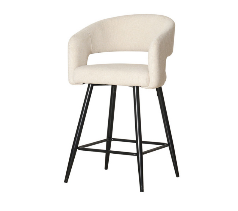Tabouret De Bar Léna Tissu Beige Pieds Métal Noir