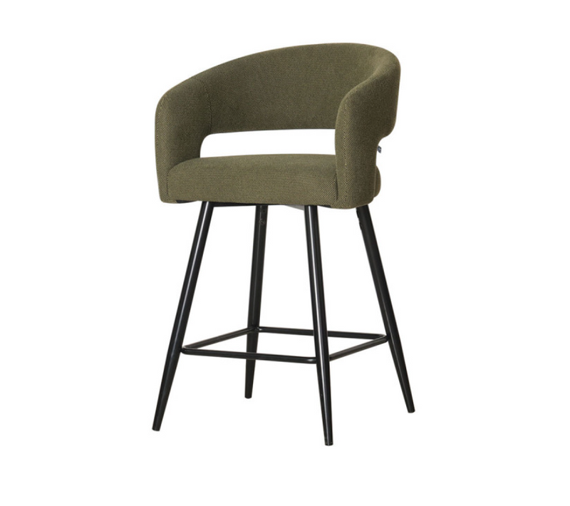 Tabouret De Bar Léna Tissu Vert Pieds Métal Noir