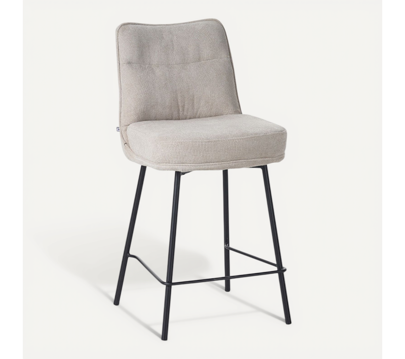 Tabouret De Bar Léon Tissu Beige Pieds Métal Takasit