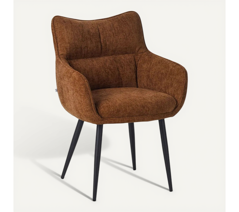 Fauteuil Repas Lucas Tissu Marron Pieds Métal Takasit