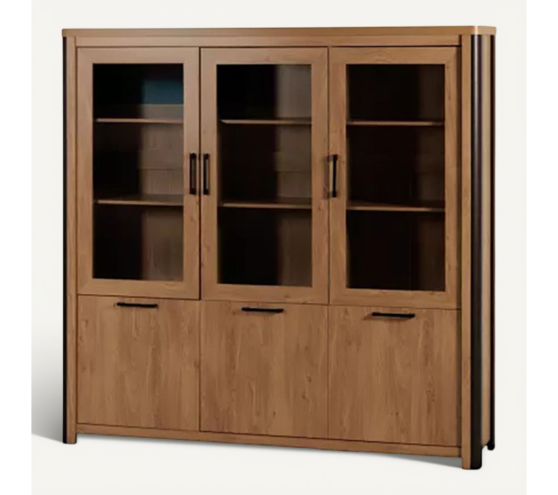 Vitrine 3+3 Portes Arrondis Noir/naturel