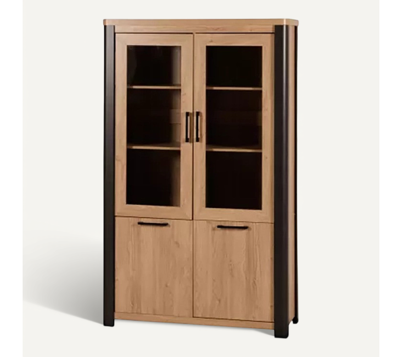 Vitrine 2+2 Portes Arrondis Noir/naturel