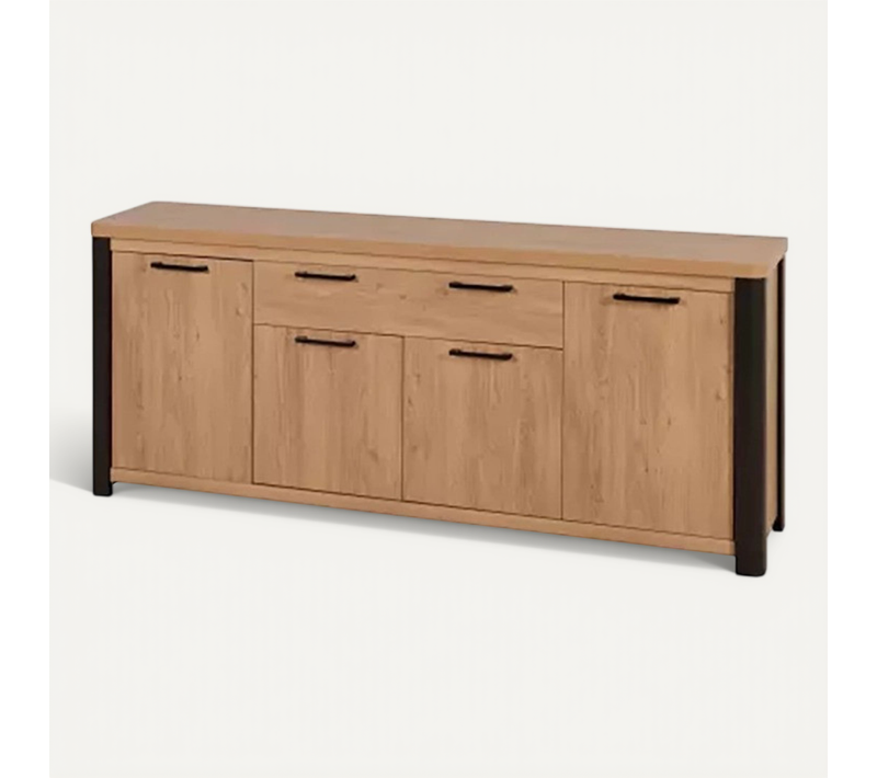 Buffet 4 Portes 1 Tiroir Arrondis Naturel/noir