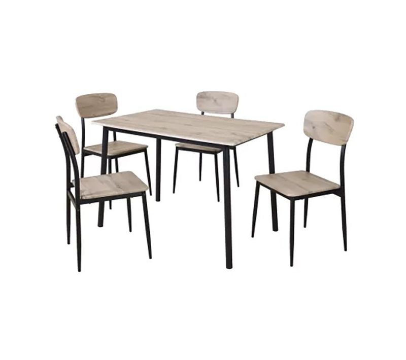 Ensemble Repas Table + 4 Chaises Mdf Et Métal