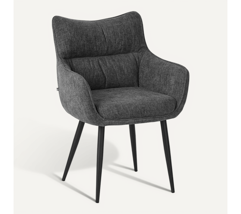 Fauteuil Repas Lucas Tissu Gris Pieds Métal Takasit