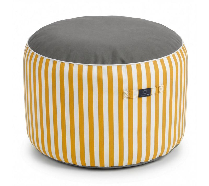 Pouf Rond D'extérieur - 70x40 Cm - Rayure Jaune