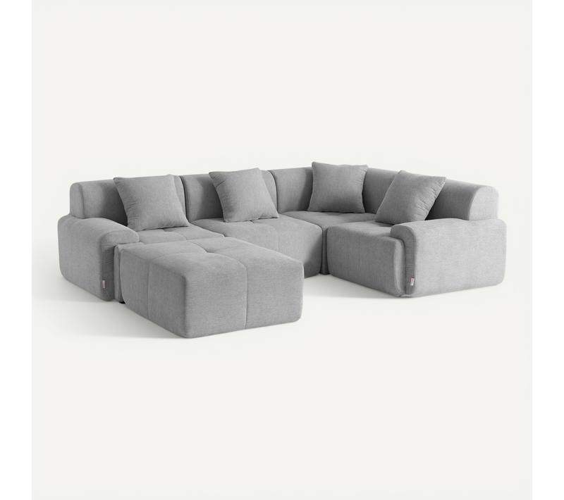 Canapé D'angle Compressé Sofamous 4 Places Avec Méridienne Tissu Chenille Gris Minéral