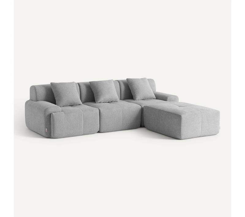 Canapé D'angle Compressé Sofamous 3 Places Avec Méridienne Tissu Chenille Gris Minéral