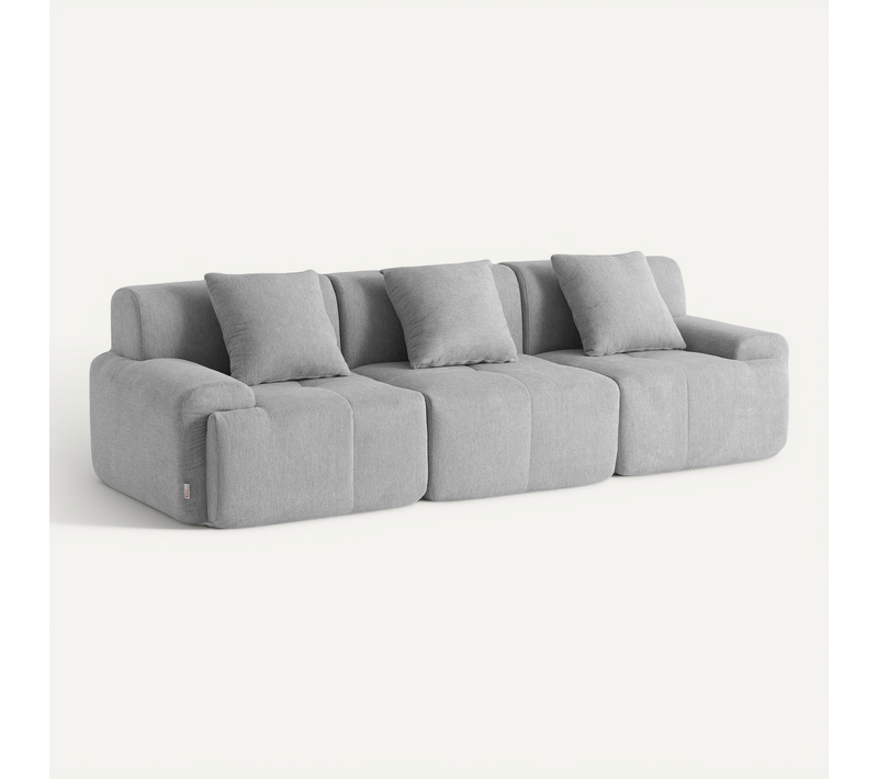 Canapé Droit Compressé Sofamous 3 Places Tissu Chenille Gris Minéral