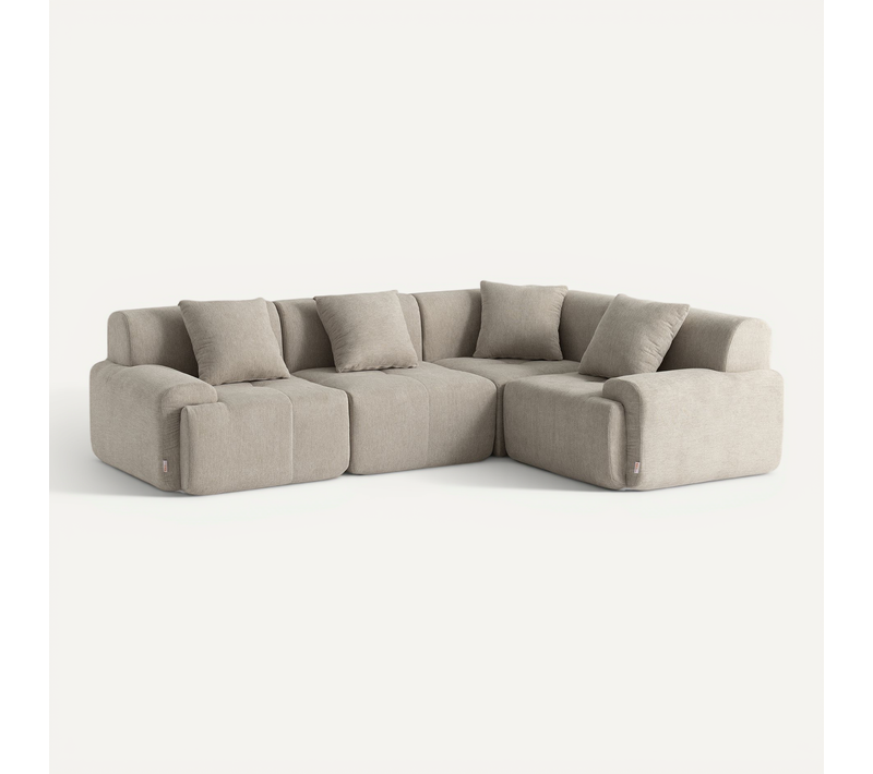 Canapé D'angle Compressé Sofamous 4 Places Avec Méridienne Tissu Chenille Beige Sable