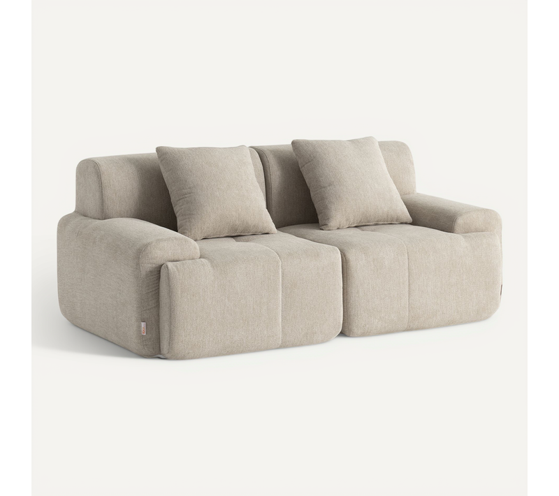 Canapé Droit Compressé Sofamous 2 Places Tissu Chenille Beige Sable