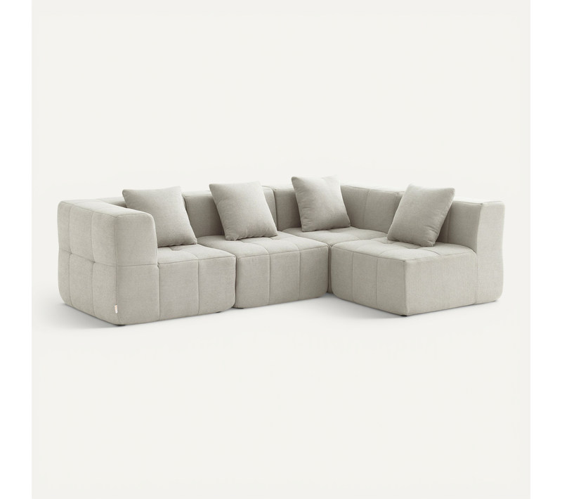 Canapé D'angle Compressé Sofabulous 4 Places Tissu Fine Bouclette Beige Crème