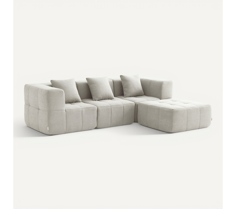 Canapé D'angle Compressé Sofabulous 3 Places Avec Méridienne Tissu Bouclé Beige Crème