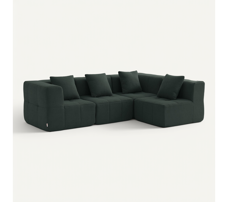 Canapé D'angle Compressé Sofabulous 4 Places Tissu Fine Bouclette Vert Foret